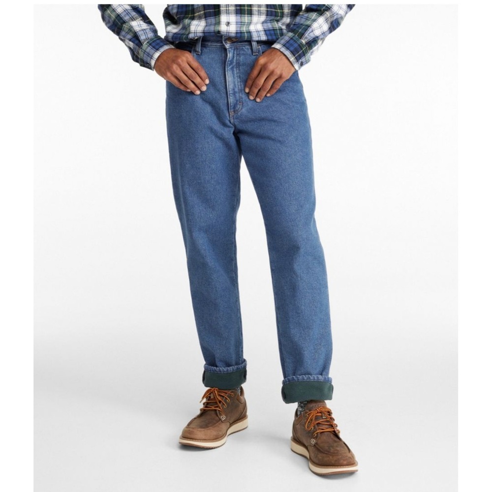 LL Bean Green Fleece Lined Jeans Mens 33x29 Blue Classic Fit Denim Gorpcore